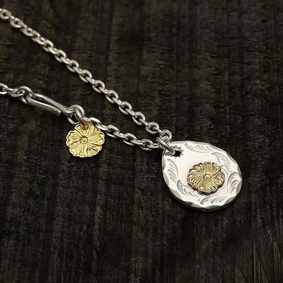 Goro Style Sterling Silver Chrysanthemum Engraved Teardrop Pendant Handmade Neck - Picture 2 of 7